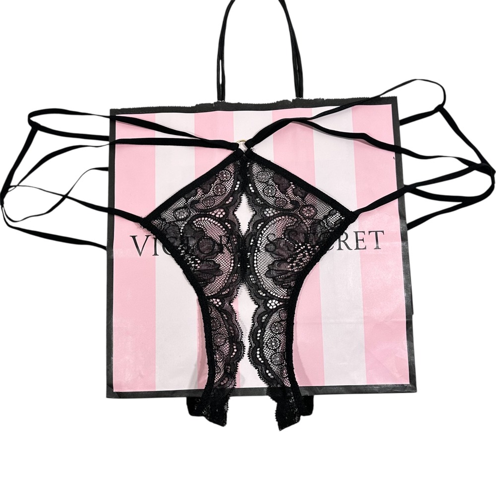 NWT Victoria's Secret High Leg Cheeky‎ Lace Lingerie Strappy Gold Accent Sexy L